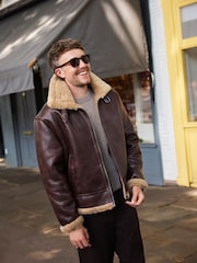 Brown Faux Leather Flight Jacket - Image 1 of 1