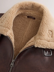 Brown Faux Leather Flight Jacket - Image 3 of 5