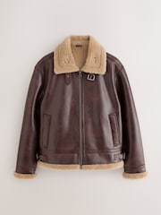 Castanho - Faux Leather Flight Jacket - Imagem 6 de 10