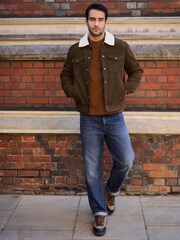 Brown Faux Suede Borg Lined Trucker Jacket - Image 1 of 19