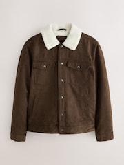 Brown Faux Suede Borg Lined Trucker Jacket - Image 15 of 19