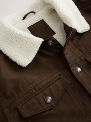 Brown Faux Suede Borg Lined Trucker Jacket - Image 16 of 19