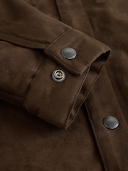 Brown Faux Suede Borg Lined Trucker Jacket - Image 17 of 19