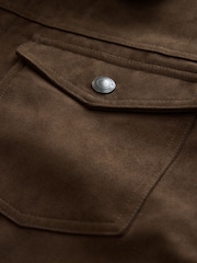 Brown Faux Suede Borg Lined Trucker Jacket - Image 19 of 19
