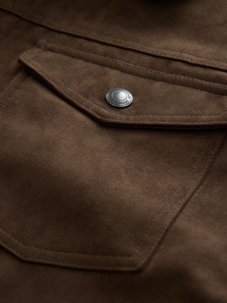 Brown Faux Suede Borg Lined Trucker Jacket - Image 19 of 19 Brown Faux Suede Borg Lined Trucker Jacket - Image 19 of 19