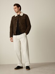 Brown Faux Suede Borg Lined Trucker Jacket - Image 3 of 19