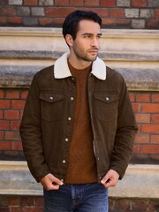 Brown Faux Suede Borg Lined Trucker Jacket - Image 4 of 19