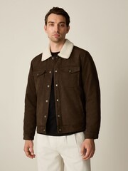 Brown Faux Suede Borg Lined Trucker Jacket - Image 5 of 19
