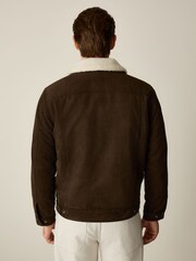 Brown Faux Suede Borg Lined Trucker Jacket - Image 6 of 19