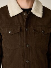 Brown Faux Suede Borg Lined Trucker Jacket - Image 9 of 19