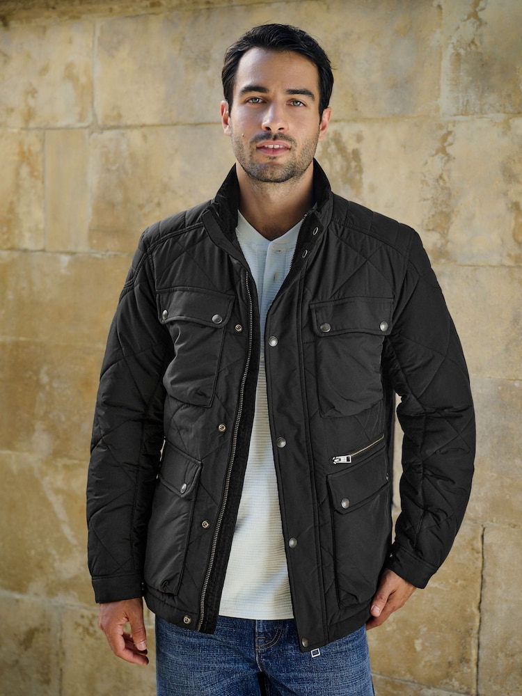 블랙 - Quilted Shower Resistant Biker Jacket - 12의 이미지 1 블랙 - Quilted Shower Resistant Biker Jacket - 12의 이미지 1