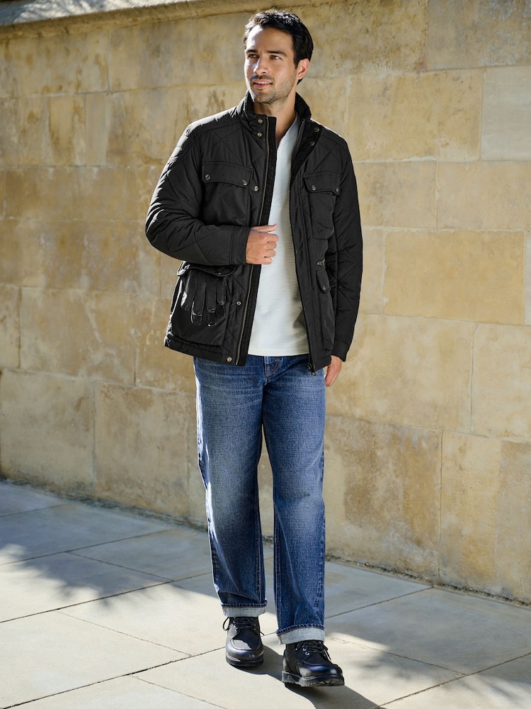 블랙 - Quilted Shower Resistant Biker Jacket - 12의 이미지 2 블랙 - Quilted Shower Resistant Biker Jacket - 12의 이미지 2
