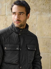 블랙 - Quilted Shower Resistant Biker Jacket - 12의 이미지 4