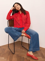 Mint Velvet Red Lace Cropped Shirt - Image 1 of 7