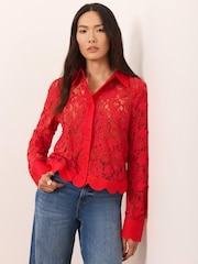 Mint Velvet Red Lace Cropped Shirt - Image 3 of 7