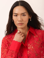 Mint Velvet Red Lace Cropped Shirt - Image 5 of 7