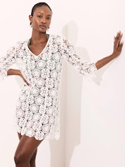 Mint Velvet White Crochet Beach Mini Dress - Image 1 of 8