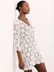 Mint Velvet White Crochet Beach Mini Dress - Image 3 of 8