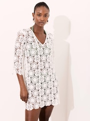 Mint Velvet White Crochet Beach Mini Dress - Image 5 of 8