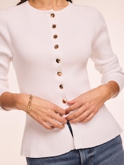Mint Velvet White Peplum Knit Cardigan - Image 3 of 8