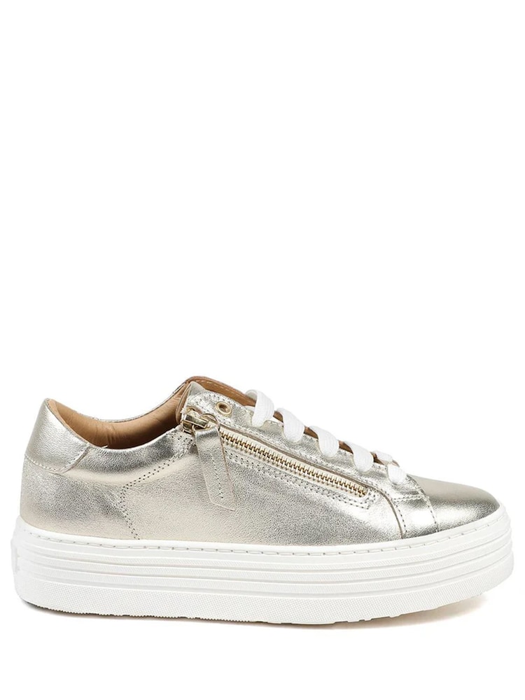 Jones Bootmaker Gold Amaliada Leather Platform Trainers - Image 1 of 5