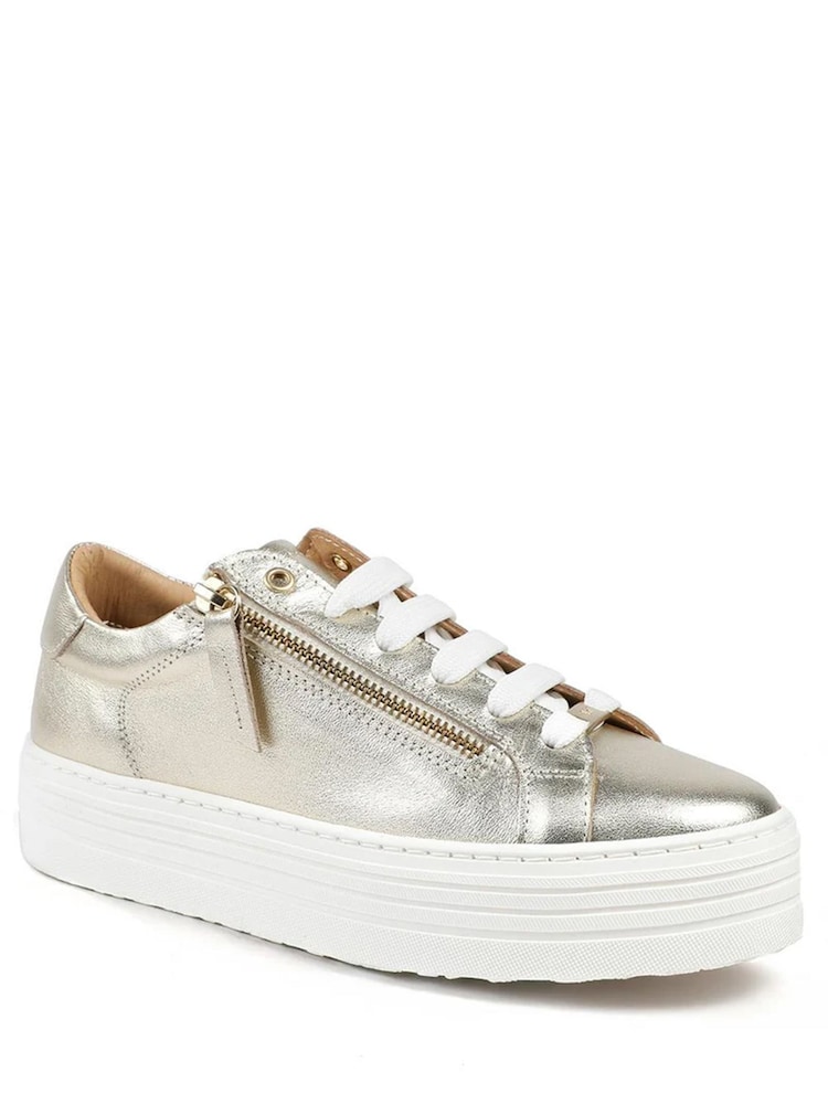 Jones Bootmaker Gold Amaliada Leather Platform Trainers - Image 2 of 5