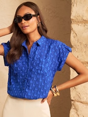Love & Roses Cobalt Blue 3D Heart Short Sleeve Button Through Shirt - Image 4 of 4