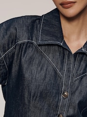 Anthropologie Maeve Denim Short Sleeve Crop Button-Front Blue Top - Image 4 of 4