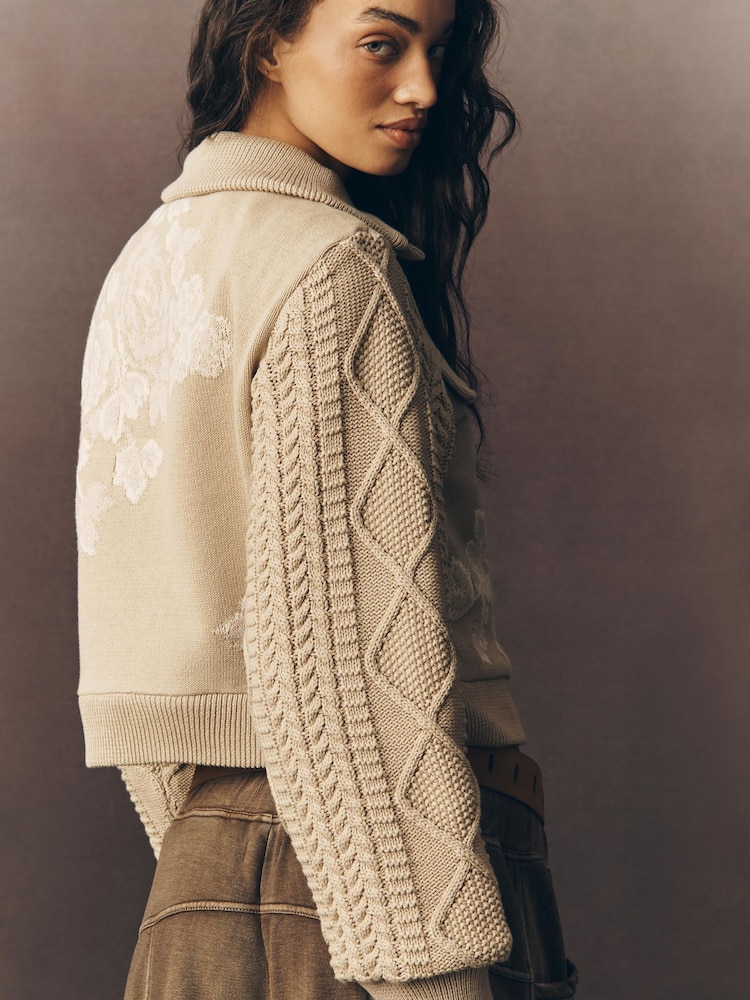 Anthropologie Knit Trim Cream Jacket - Imaginea 2 din 5