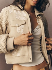 Anthropologie Knit Trim Cream Jacket - Imaginea 4 din 5
