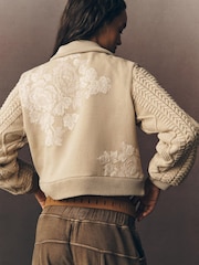 Anthropologie Knit Trim Cream Jacket - Imaginea 5 din 5