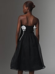 Anthropologie Maeve 3D Floral Strapless Black Midi Dress - Image 4 of 4