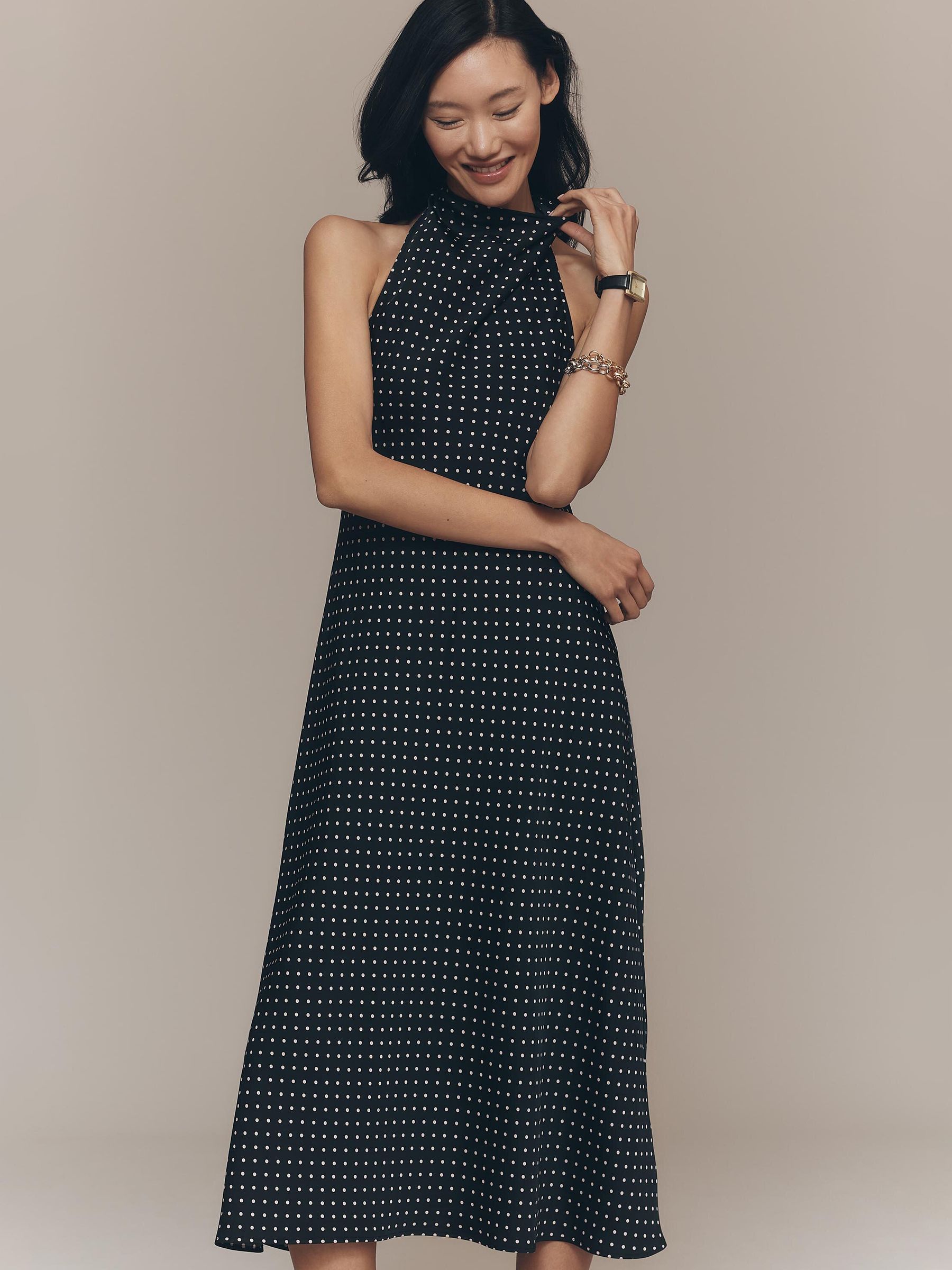 Buy Anthropologie Black Polka Dot Maeve Cowled Halter Open-Back