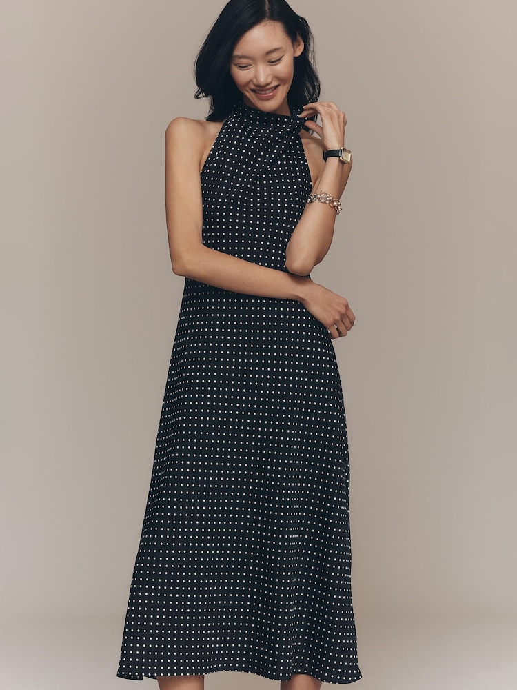 Anthropologie Maeve Cowled Halter Open-Back Black Midi Dress - Image 2 of 4 Anthropologie Maeve Cowled Halter Open-Back Black Midi Dress - Image 2 of 4