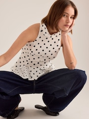 Anthropologie Maeve High-Neck Peplum Sleeveless White Top - Image 1 of 4