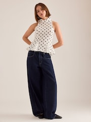 Anthropologie Maeve High-Neck Peplum Sleeveless White Top - Image 2 of 4