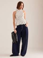 Anthropologie Maeve High-Neck Peplum Sleeveless White Top - Image 3 of 4