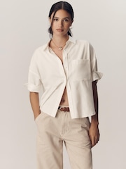 Anthropologie Maeve Mabel Boxy Oxford White Shirt - Image 1 of 4