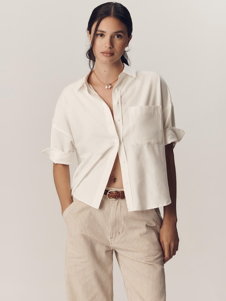 Anthropologie Maeve Mabel Boxy Oxford White Shirt - Image 1 of 4