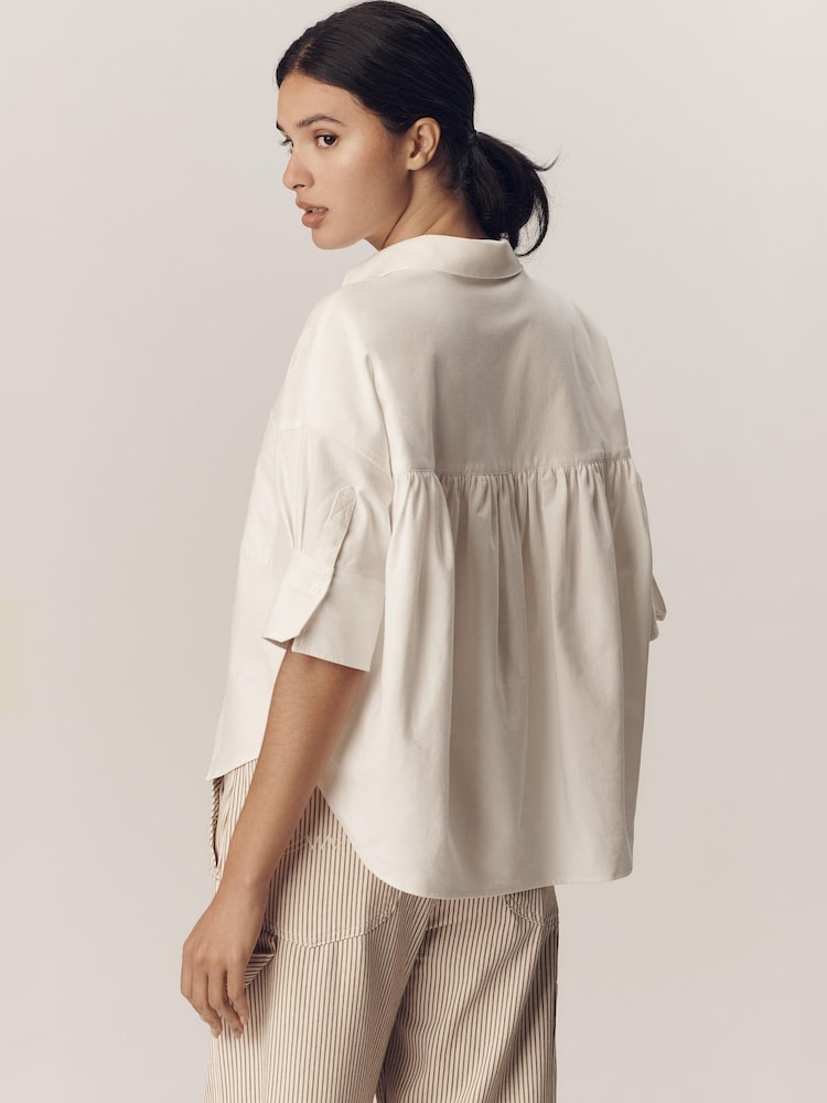 Anthropologie Maeve Mabel Boxy Oxford White Shirt - Image 2 of 4