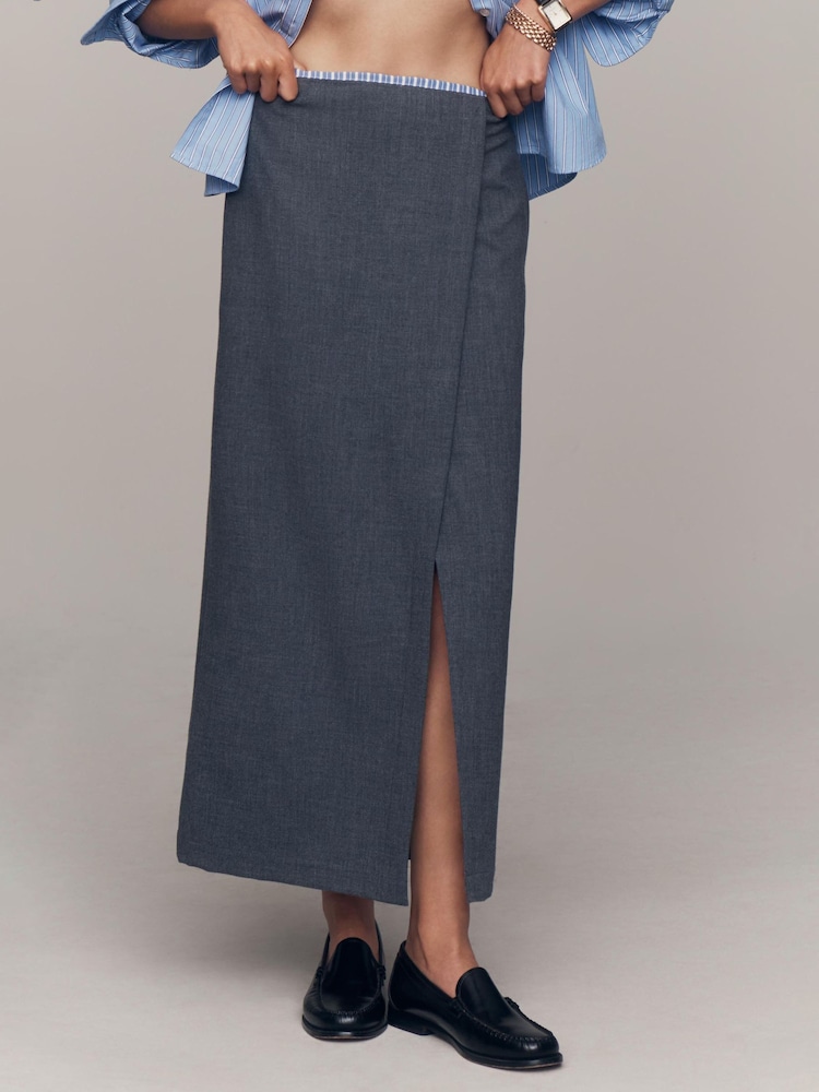 Anthropologie Maeve Wrap Pencil Grey Midi Skirt - Image 2 of 4