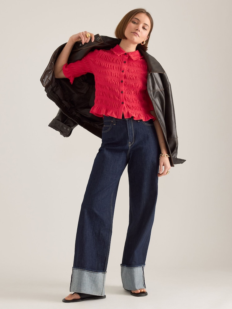 Κόκκινο - Anthropologie Maeve Ruffle Button-Front Top - Εικόνα 2 από 4