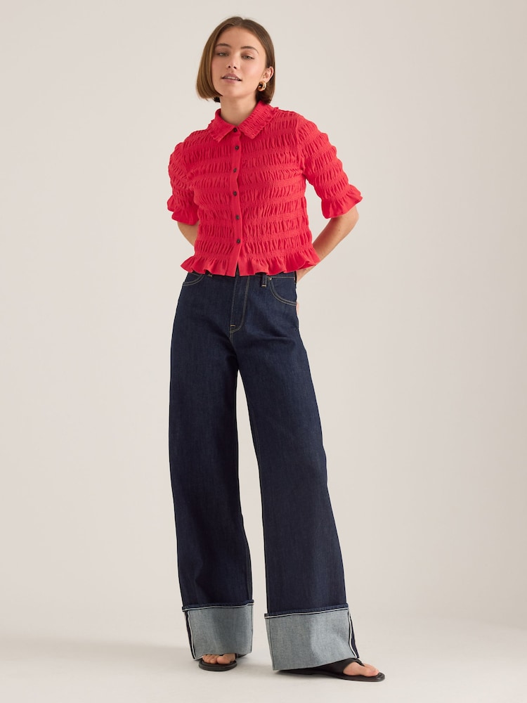 Κόκκινο - Anthropologie Maeve Ruffle Button-Front Top - Εικόνα 4 από 4