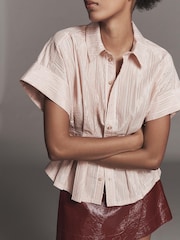 Anthropologie Pilcro The Bobbie Short-Sleeve Fitted-Waist Red Blouse - Image 1 of 3
