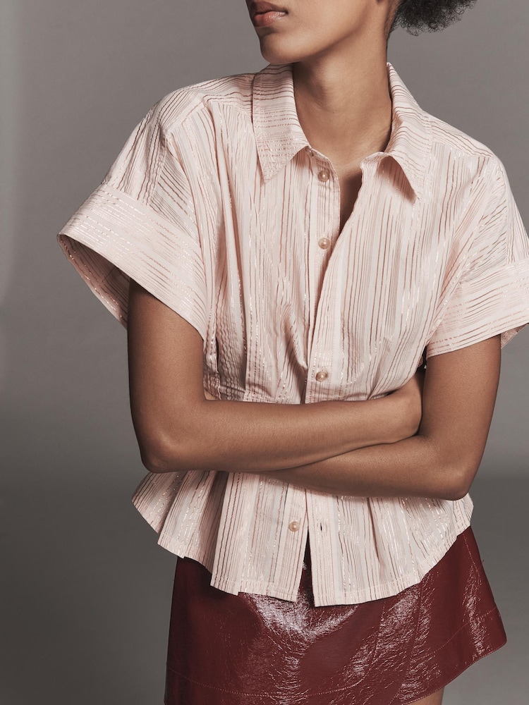 Anthropologie Pilcro The Bobbie Short-Sleeve Fitted-Waist Red Blouse - Image 1 of 3 Anthropologie Pilcro The Bobbie Short-Sleeve Fitted-Waist Red Blouse - Image 1 of 3