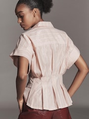 Anthropologie Pilcro The Bobbie Short-Sleeve Fitted-Waist Red Blouse - Image 2 of 3