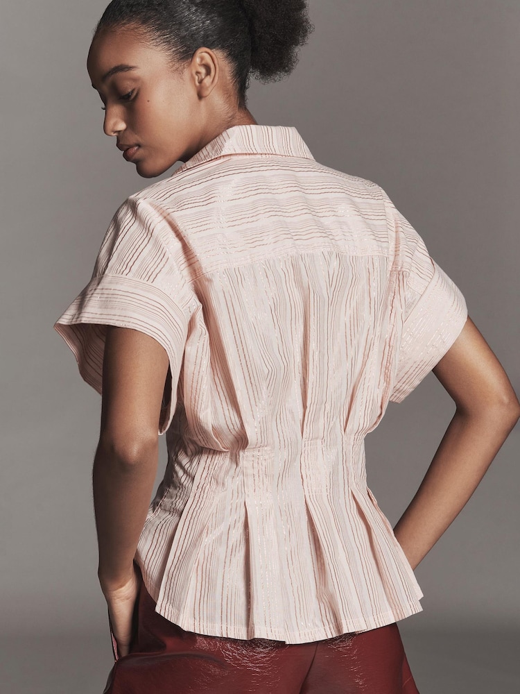 Anthropologie Pilcro The Bobbie Short-Sleeve Fitted-Waist Red Blouse - Image 2 of 3 Anthropologie Pilcro The Bobbie Short-Sleeve Fitted-Waist Red Blouse - Image 2 of 3