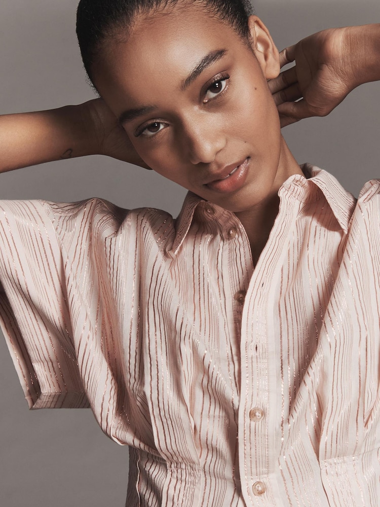 Anthropologie Pilcro The Bobbie Short-Sleeve Fitted-Waist Red Blouse - Image 3 of 3 Anthropologie Pilcro The Bobbie Short-Sleeve Fitted-Waist Red Blouse - Image 3 of 3