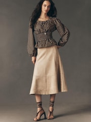 Anthropologie Long-Sleeve Waisted Natural Top - Image 3 of 4