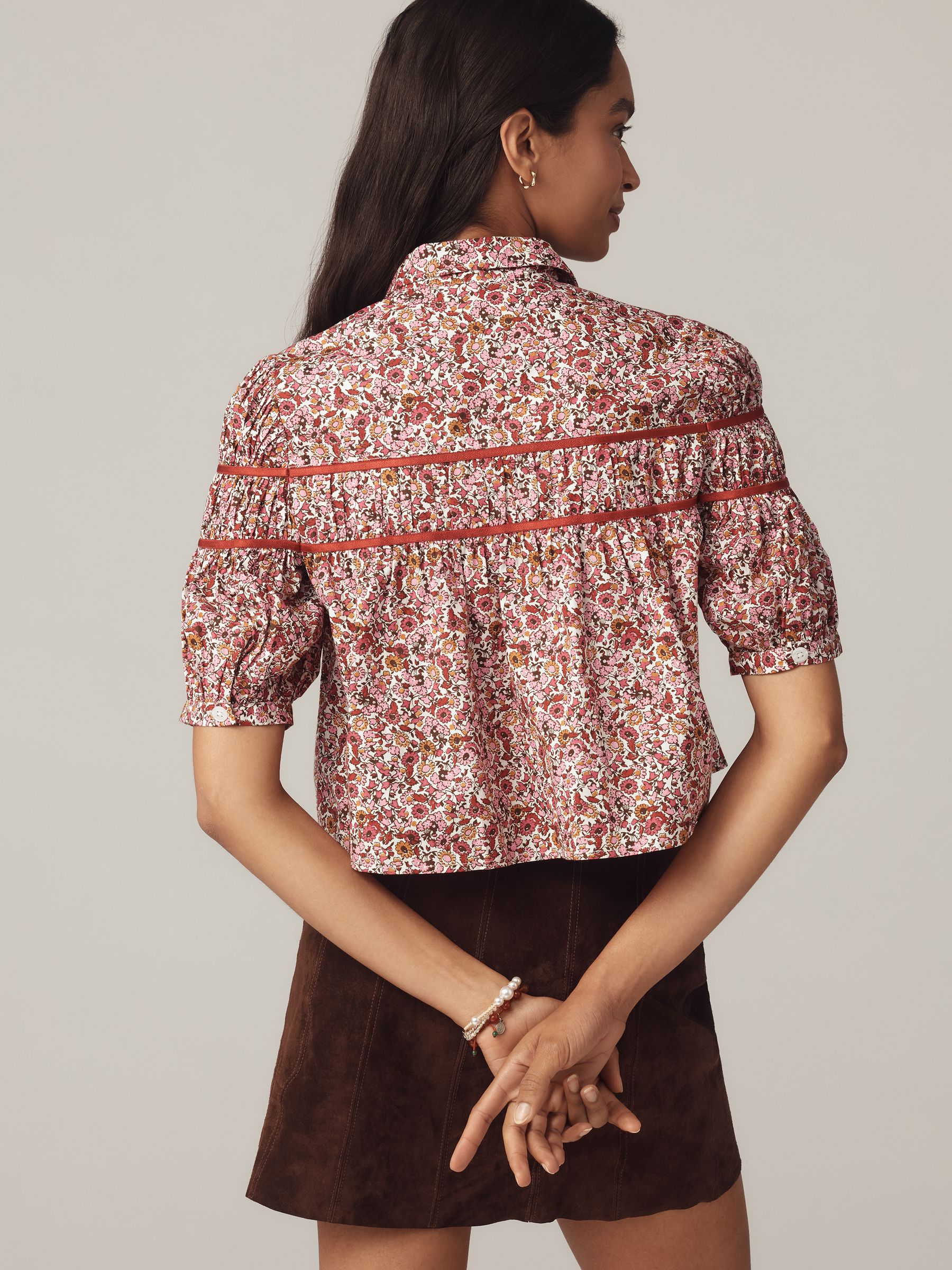 Buy Anthropologie Pink/ Floral / Floral The Leandra Shirred Yoke